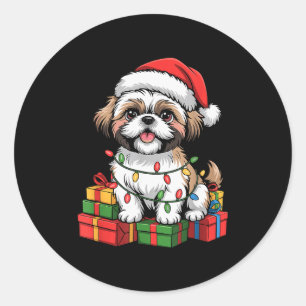 Cute Shih Tzu Santa Hat Christmas Xmas Dog Lovers  Classic Round Sticker