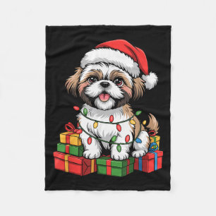 Cute Shih Tzu Santa Hat Christmas Xmas Dog Lovers  Fleece Blanket