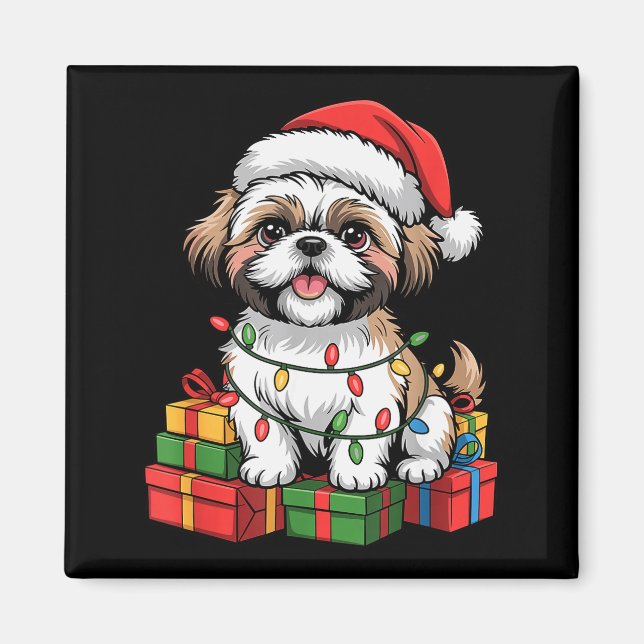Cute Shih Tzu Santa Hat Christmas Xmas Dog Lovers  Magnet (Front)