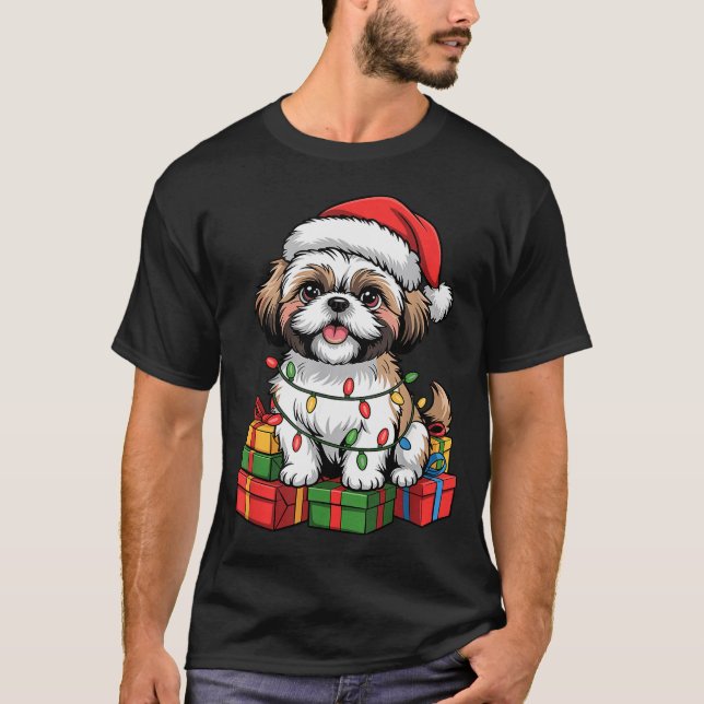 Cute Shih Tzu Santa Hat Christmas Xmas Dog Lovers  T-Shirt (Front)