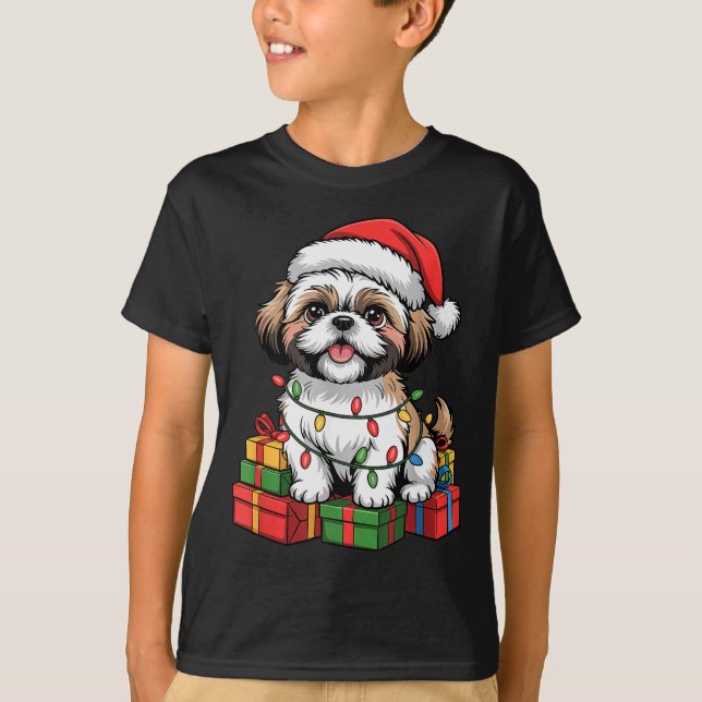 Cute Shih Tzu Santa Hat Christmas Xmas Dog Lovers  T-Shirt (Front)