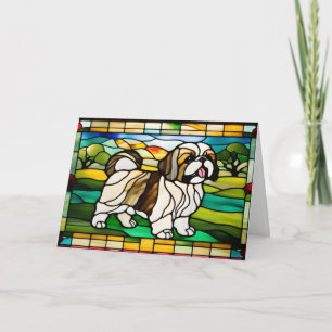 Cute Shih Tzu Stained Glass Card