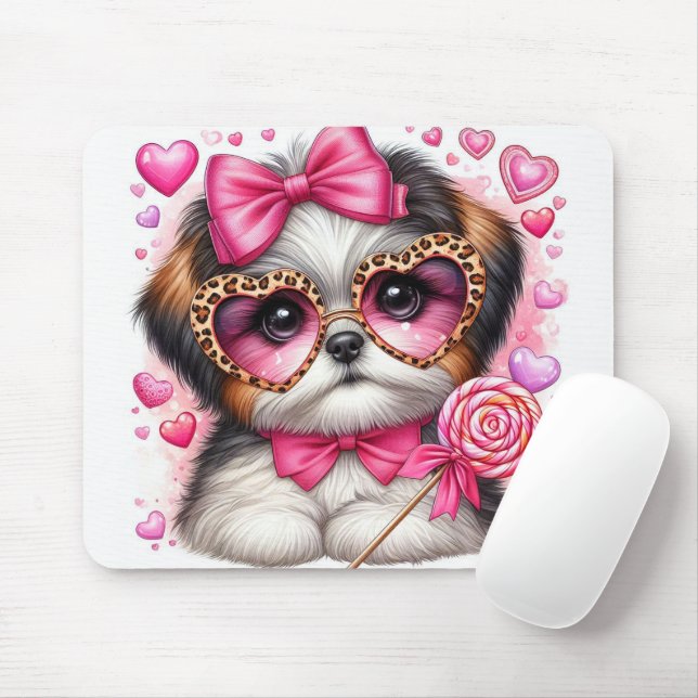 Cute Shih-tzu Valentine Mouse Mat (With Mouse)