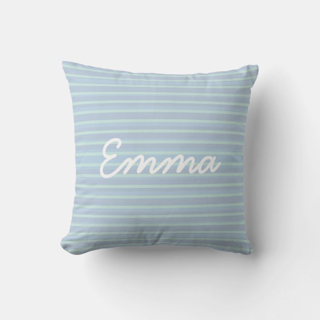Cute Shimmering Blue Striped Baby Cushion (Front)