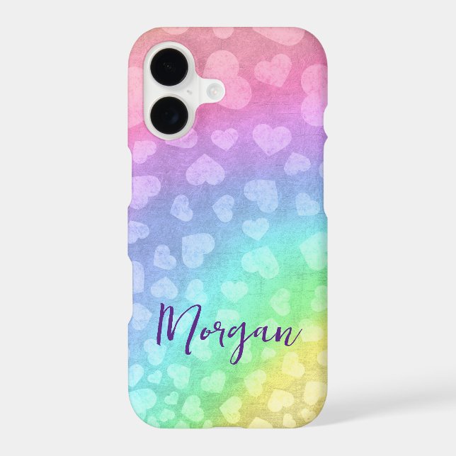 Cute Shimmering Rainbow Hearts Personalised iPhone Case (Back)