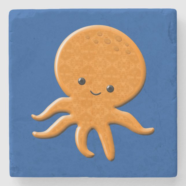Cute Shiny Octopus Cartoon Stone Coaster (Front)