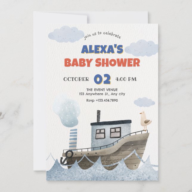 Cute ship baby shower invitation (Front)