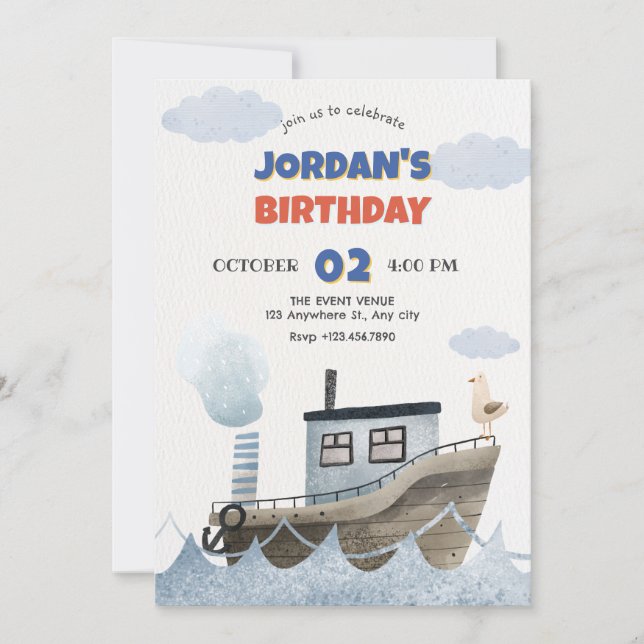 Cute ship birthday invitation (Front)