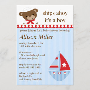 Cute Ships Ahoy Sailboat Boy Baby Shower Invitation