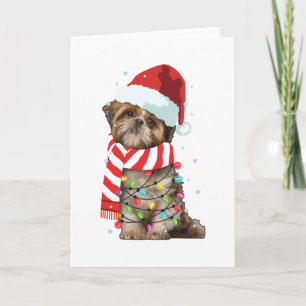 Cute Shitzu Dog Lover Funny Xmas Holiday Gift Card