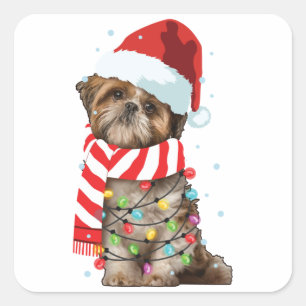 Cute Shitzu Dog Lover Funny Xmas Holiday Gift Square Sticker