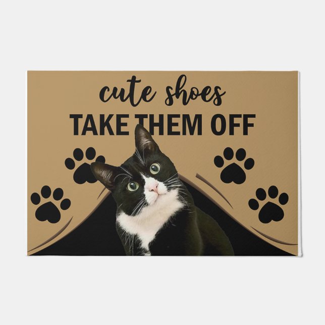 Cute Shoes Take Them Off , Funny Cat Doormat (Front)
