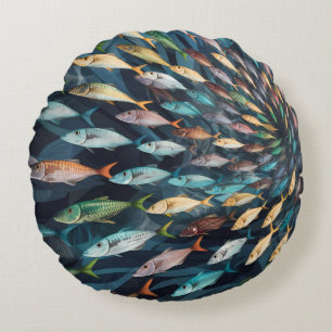 Cute shole of colourful fish round cushion