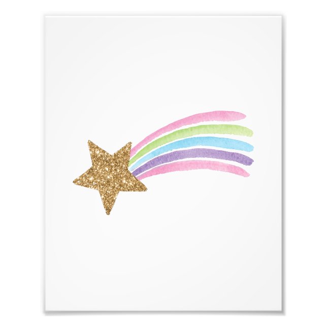 Cute Shooting Star Gold Glitter Rainbow Baby Kids Photo Print (Front)