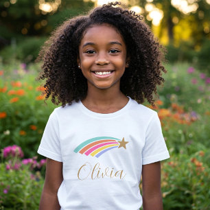 Cute Shooting Star Rainbow Custom Name Girl T-Shirt