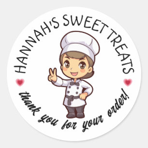 Cute Short Hair Baker Kawaii Graphic Thank You Classic Round Sticker