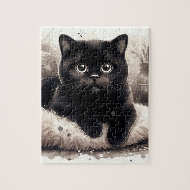 Cute Short Hair Black Cat Jigsaw Puzzle (Vertical)