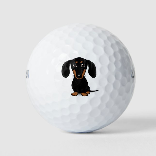 Cute Shorthaired Black and Tan Dachshund Dog Golf Balls (Front)