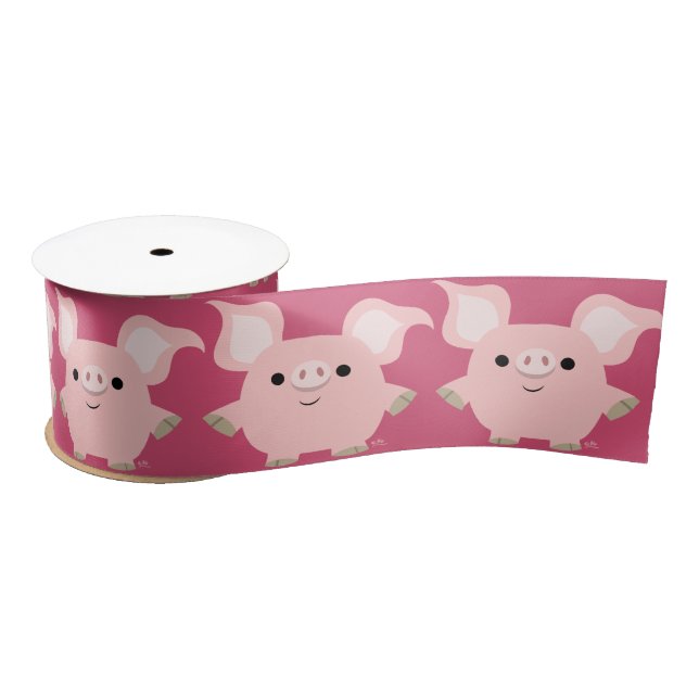 Cute Shorty Cartoon Pig 3" Ribbon Satin Ribbon (Spool)