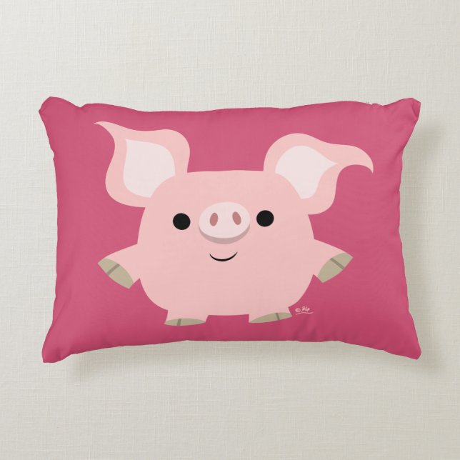 Cute Shorty Cartoon Pig Accent Pillow (Front)