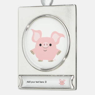 Cute Shorty Cartoon Pig Banner Ornament