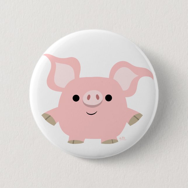 Cute Shorty Cartoon Pig Button Badge (Front)