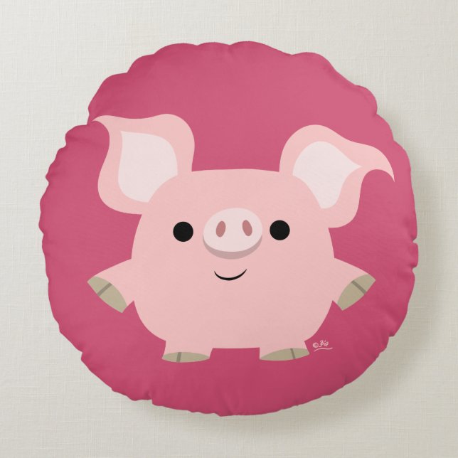 Cute Shorty Cartoon Pig Round Pillow (Front)