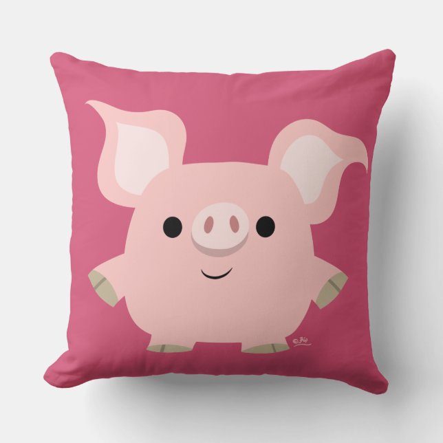 Cute Shorty Cartoon Pig Throw Pillow (Front)