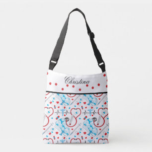 Cute Shots Nurse   Doctor EKG Pattern Name Crossbody Bag