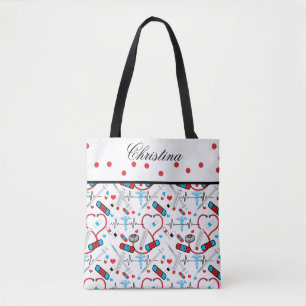 Cute Shots Nurse Doctor EKG Pattern Name Tote Bag
