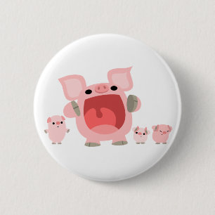 Cute Shouting Cartoon Pigs Button Badge