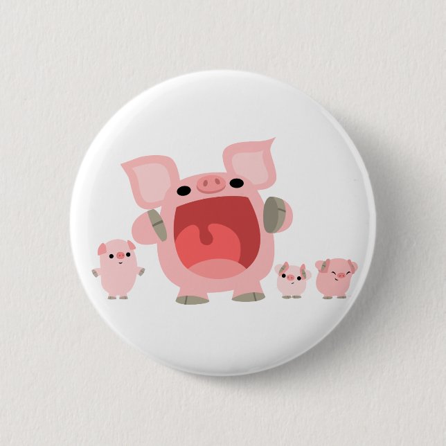 Cute Shouting Cartoon Pigs Button Badge (Front)