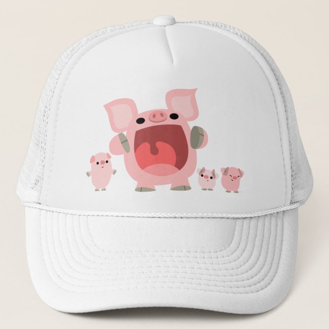 Cute Shouting Cartoon Pigs Hat (Front)