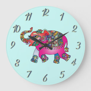 Cute Show Your Colours Elephant Nursery Large Clock