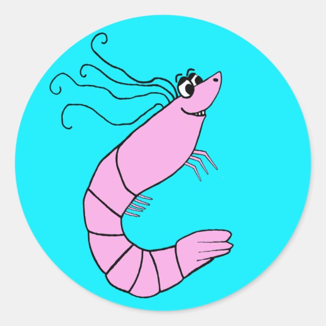 Cute Shrimp Cartoon Classic Round Sticker (Front)