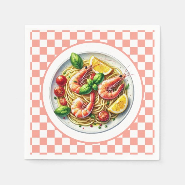 Cute shrimp pasta lovers dinner napkin (Front)