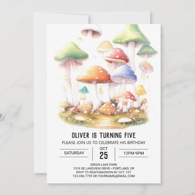 Cute Shroom Garden Kids Birthday Invitation (Front)