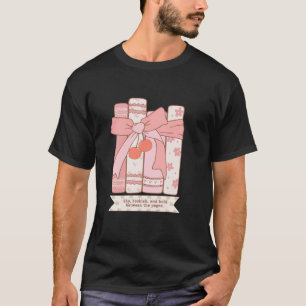 Cute Shy Book Lover Coquette Books Bows Saying T-Shirt