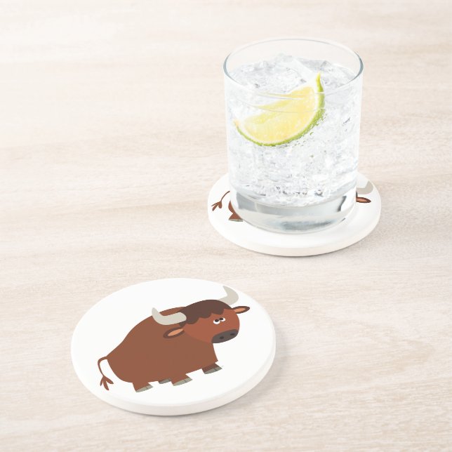 Cute Shy Cartoon Bull Coaster (Side)