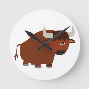Cute Shy Cartoon Bull Wall Clock