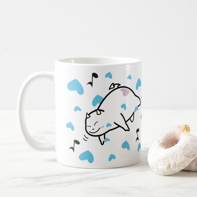 Cute Shy Devil in Happy Hearts Sky Coffee Mug (With Donut)