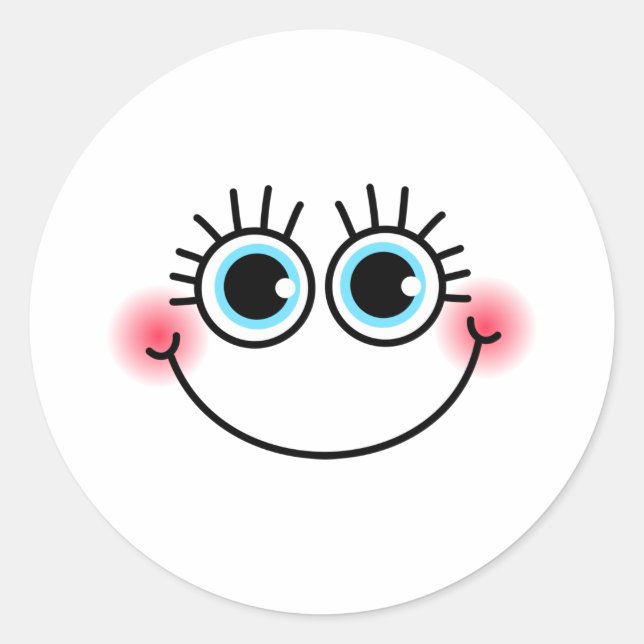 Cute Shy Girlie Comic Cartoon Face Classic Round Sticker (Front)