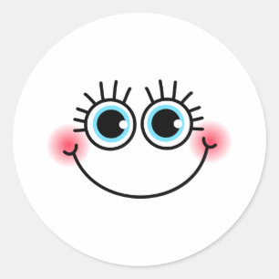 Cute Shy Girlie Comic Cartoon Face Classic Round Sticker