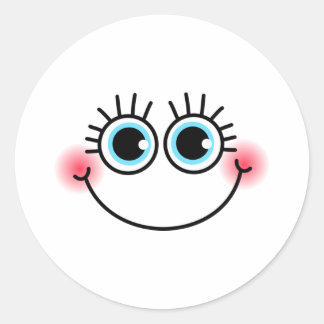 Cute Shy Girlie Comic Cartoon Face Classic Round Sticker
