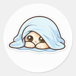 Cute Shy Kawaii Baby Under Blanket – Cozy Adorable Classic Round Sticker