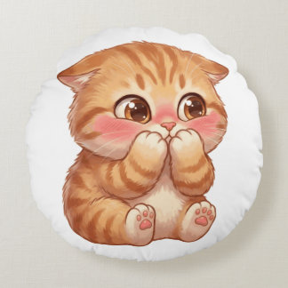 Cute Shy Orange Kitten Blushing Canvas Wall Art Round Cushion