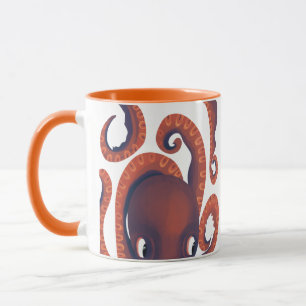 Cute Shy Orange Peeking Octopus Sea Life Mug