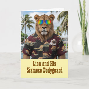 Cute Siamese Cat and Lion Greeting Card