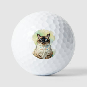 Cute Siamese Cat Blue Eyes Watercolor Pet Art Golf Balls