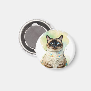 Cute Siamese Cat Blue Eyes Watercolor Pet Art Magnet